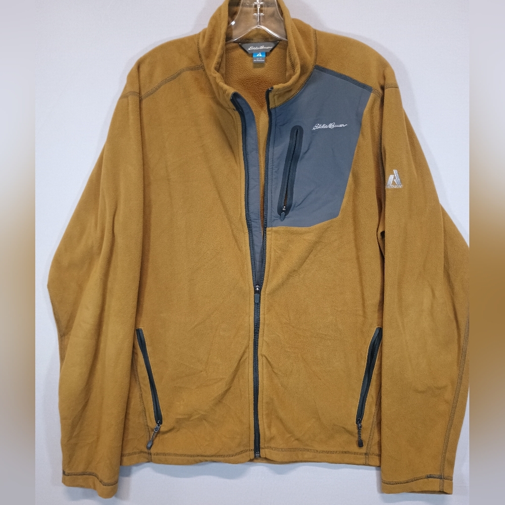 Eddie Bauer Ascent Men’s Large Full Zip Fleece Jacket Brown Gray Outdoor